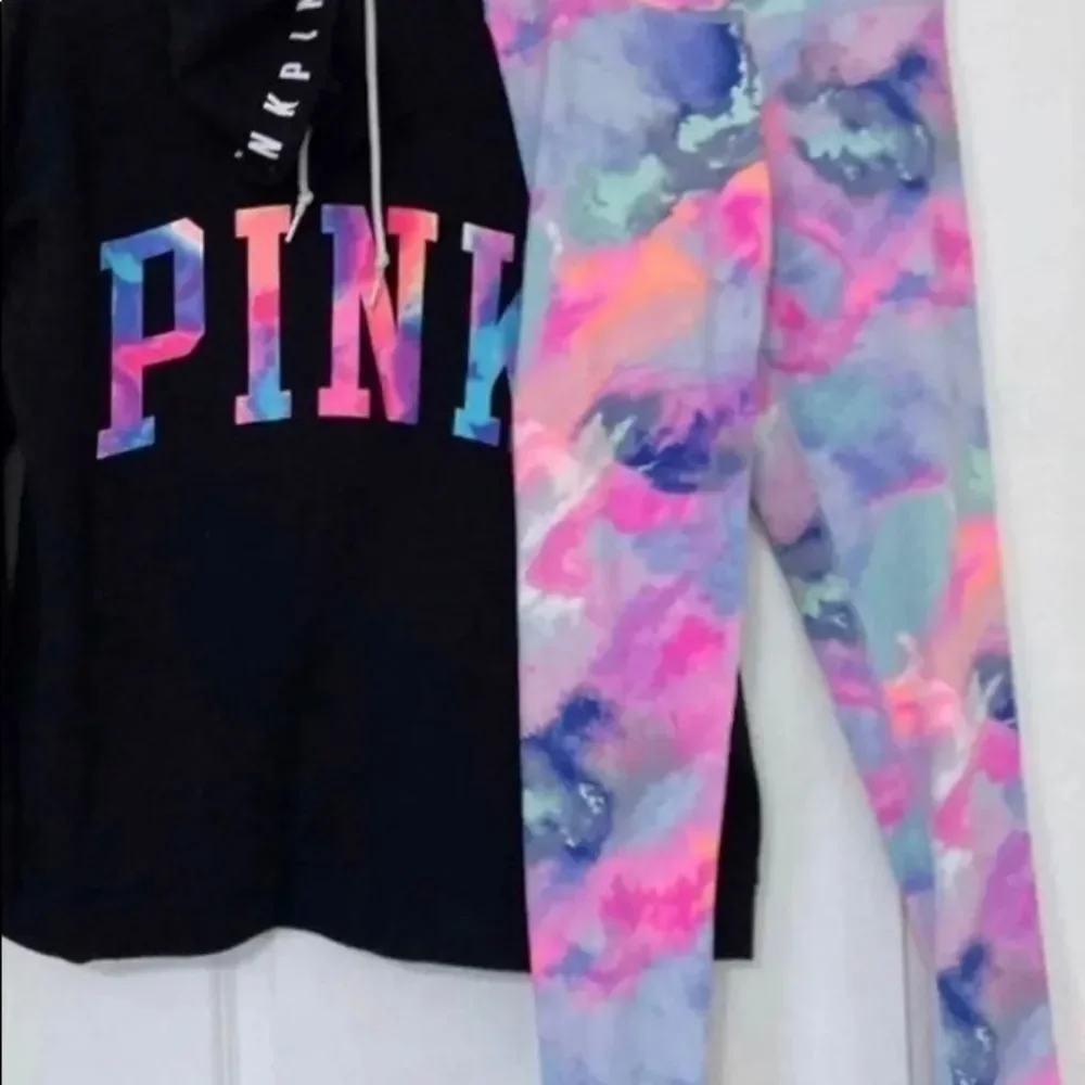 Victoria’s Secret Pink Watercolor hoodie / Watercolor ultimate leggings SZ M